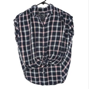Abercrombie & Fitch Women's Sleeveless Front Tie Casual Flannel Shirt Size XS